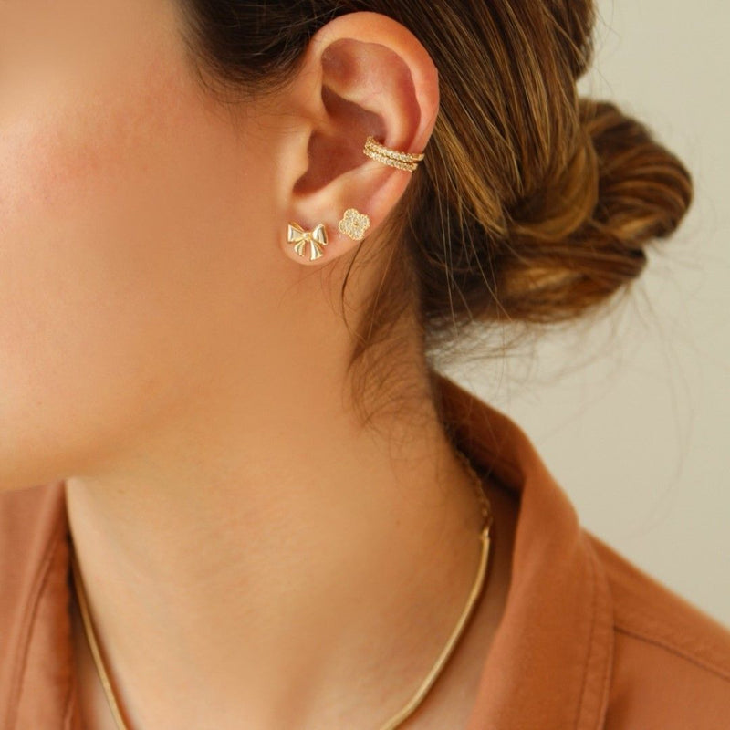 Trio de Brincos Jude Lacinho Ponto de Luz Zircônias Folheado a Ouro 18k