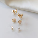 Trio de Brincos Jude Lacinho Ponto de Luz Zircônias Folheado a Ouro 18k