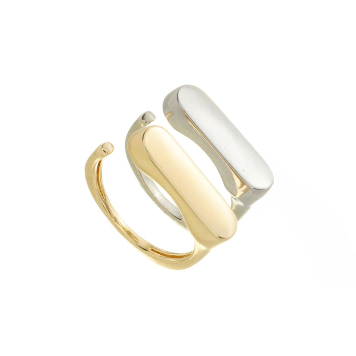 Anel Duplo  Ajustável Lia Folheado a Ouro 18k e Folheado em Rodio Branco