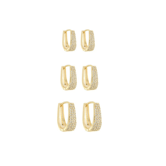 Trio de Brincos Argolinha Julia Zircônias Folheado a Ouro 18k