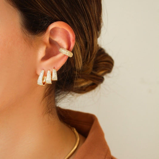 Trio de Brincos Argolinha Julia Zircônias Folheado a Ouro 18k