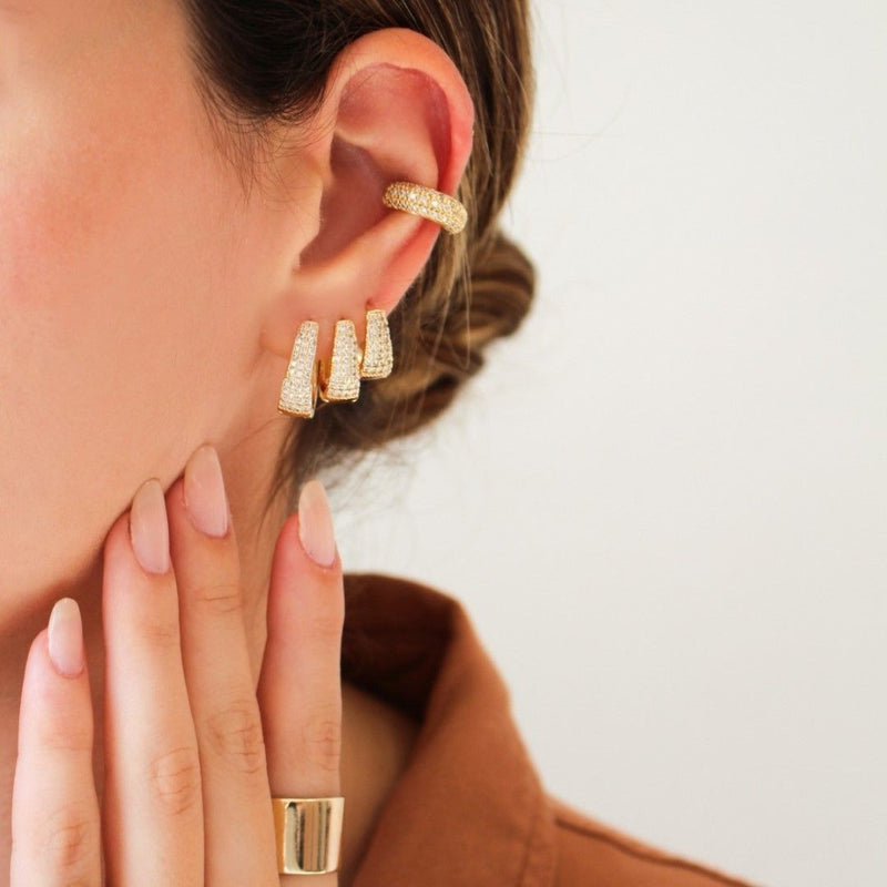 Trio de Brincos Argolinha Julia Zircônias Folheado a Ouro 18k