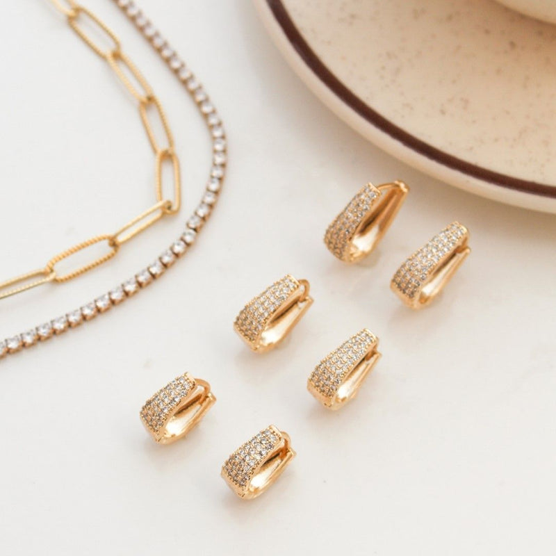 Trio de Brincos Argolinha Julia Zircônias Folheado a Ouro 18k