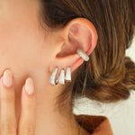 Trio de Brincos Argolinha Julia Zircônias Folheado em Ródio Branco