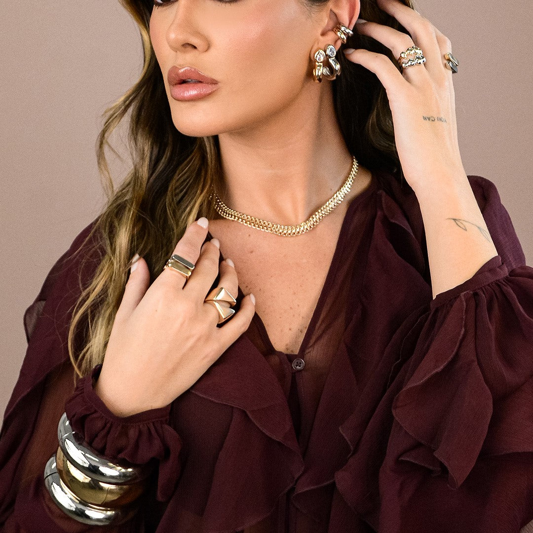 Brinco Argola Gota Georgia Zircônia Folheado a Ouro 18k