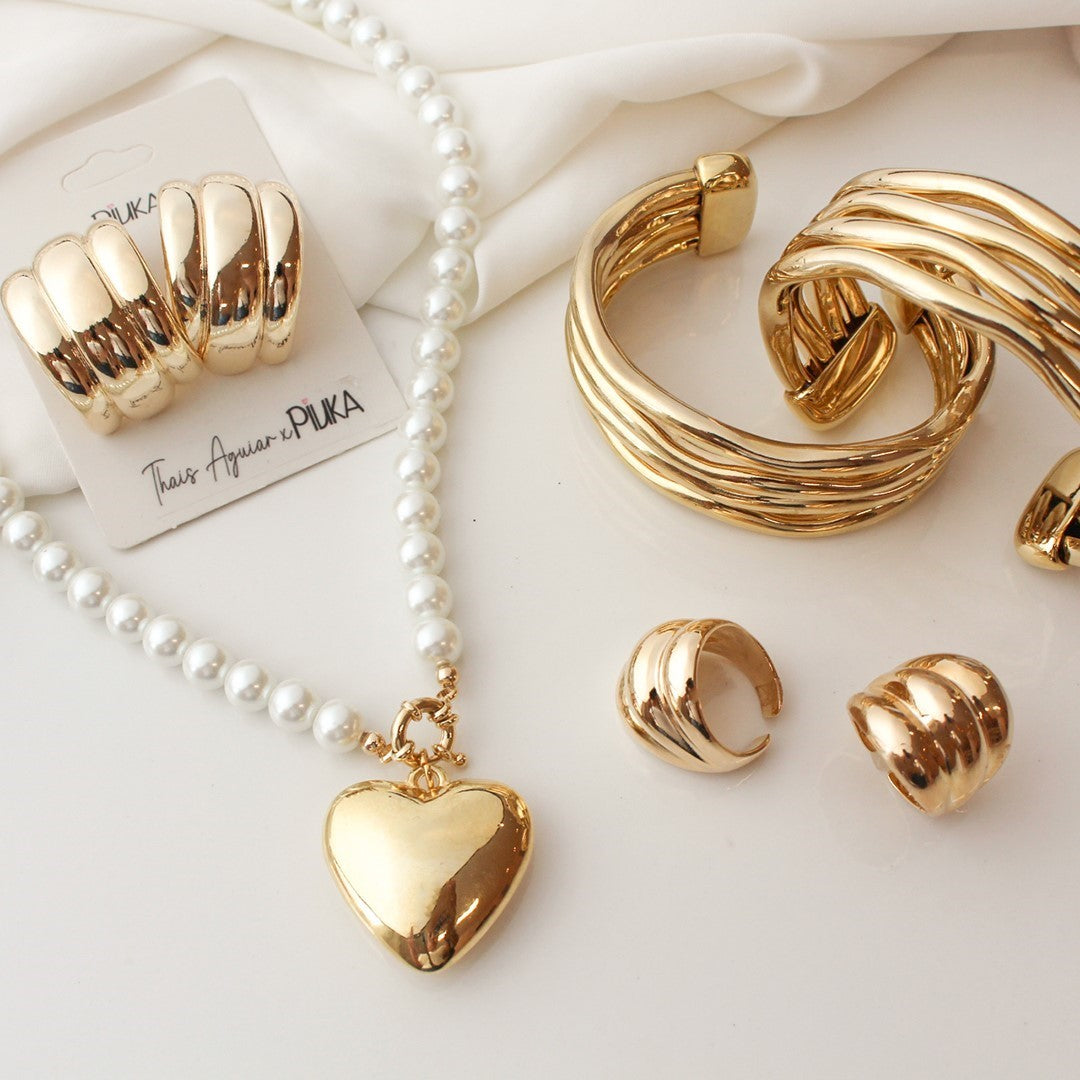 Brinco Meia Argola Anne Folheado a Ouro 18k