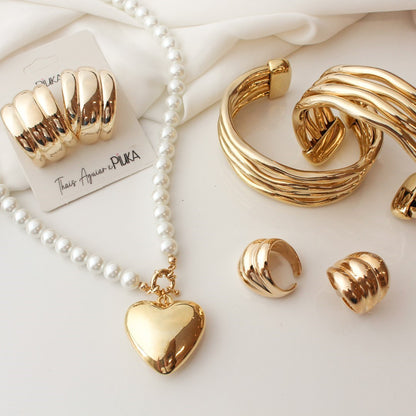Brinco Meia Argola Anne Folheado a Ouro 18k