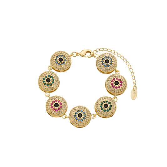 Pulseira Olho Grego Catarina Zircônias Coloridas Folheada a Ouro 18k