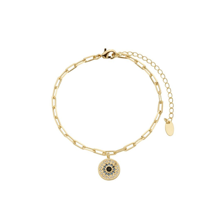 Pulseira Elos Judy Pingente Olho Grego Zircônias Folheado a Ouro 18k