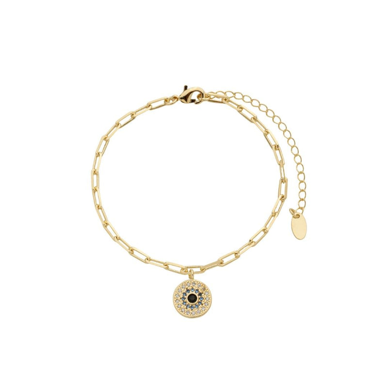 Pulseira Elos Judy Pingente Olho Grego Zircônias Folheado a Ouro 18k