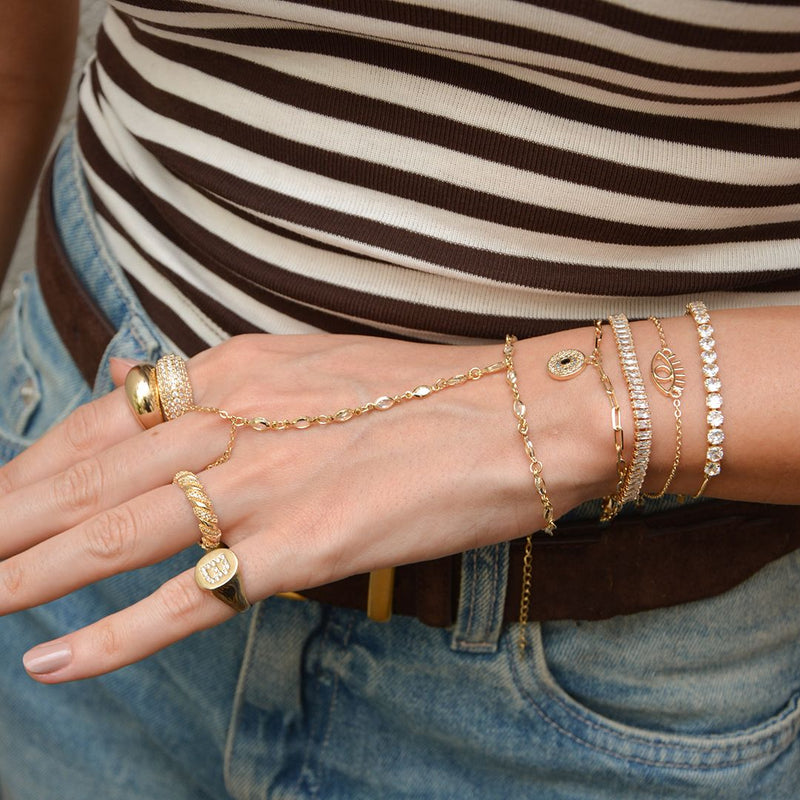 Pulseira Elos Judy Pingente Olho Grego Zircônias Folheado a Ouro 18k