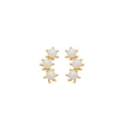 Brinco Ear Cuff Luiza Pérolas Folheado a Ouro 18k