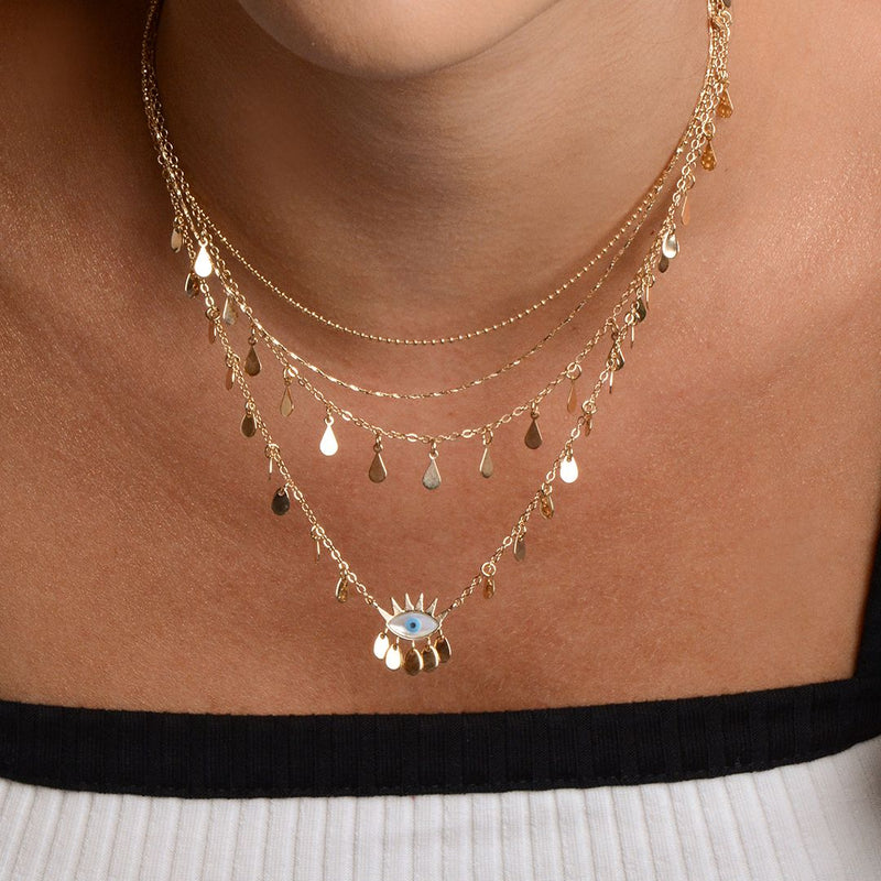 Colar Selene Olho Grego Madrepérola Gotinhas Folheado a Ouro 18k