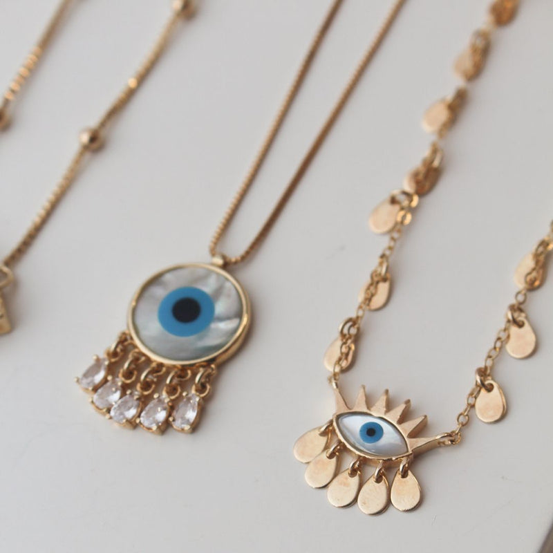 Colar Selene Olho Grego Madrepérola Gotinhas Folheado a Ouro 18k