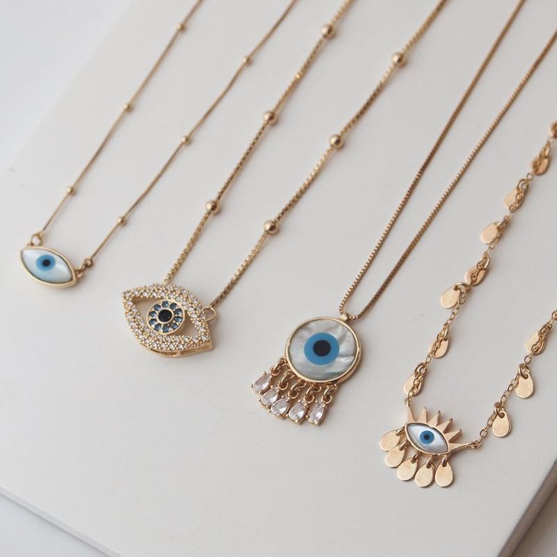 Colar Selene Olho Grego Madrepérola Gotinhas Folheado a Ouro 18k