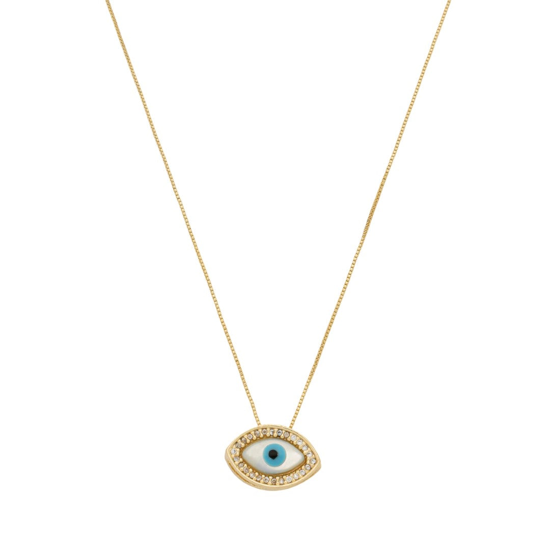 Colar Iris Olho Grego Madrepérola e Zircônias Folheado a Ouro 18k