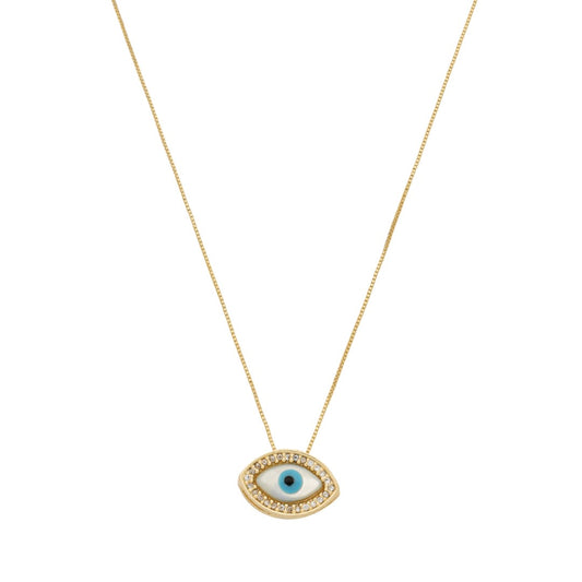Colar Iris Olho Grego Madrepérola e Zircônias Folheado a Ouro 18k