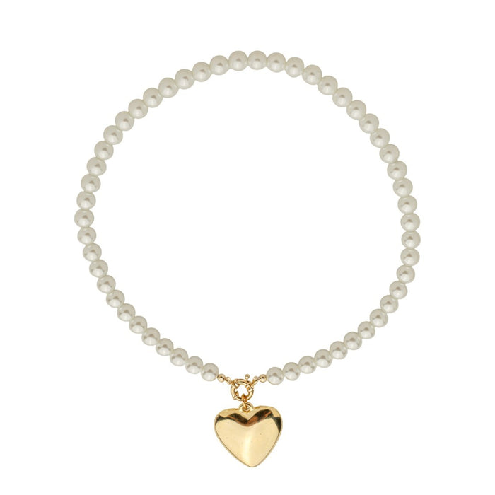 Colar de Pérolas Pingente Coração Julia Folheado a Ouro 18k