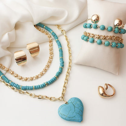 Colar Cris Howlita Turquesa Folheado a Ouro 18k