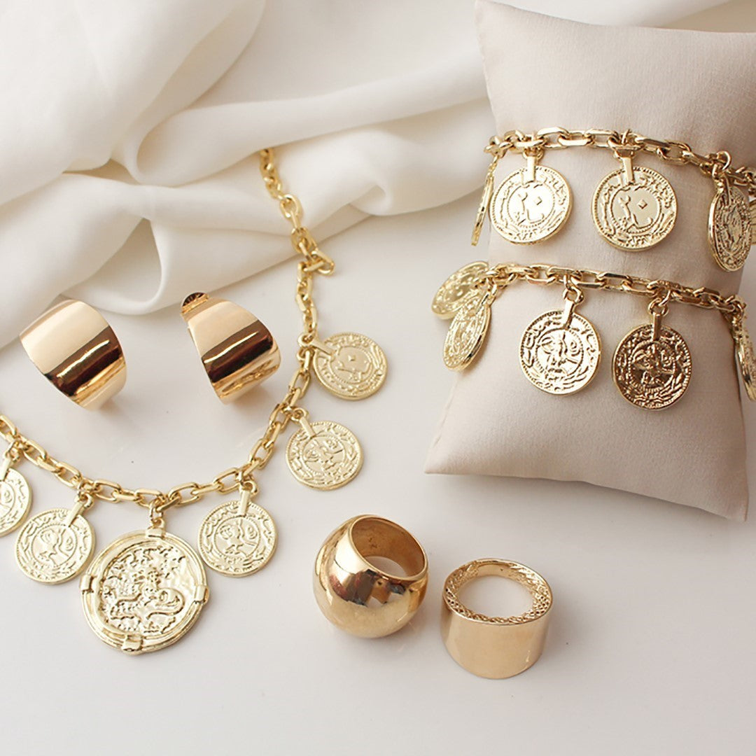 Colar Jade Medalhas Folheado a Ouro 18k