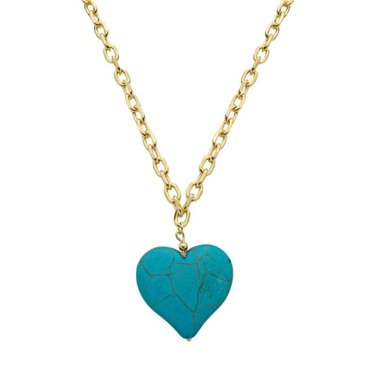 Colar Ananda Elos Coração Pedra Turquesa Folheado a Ouro 18k
