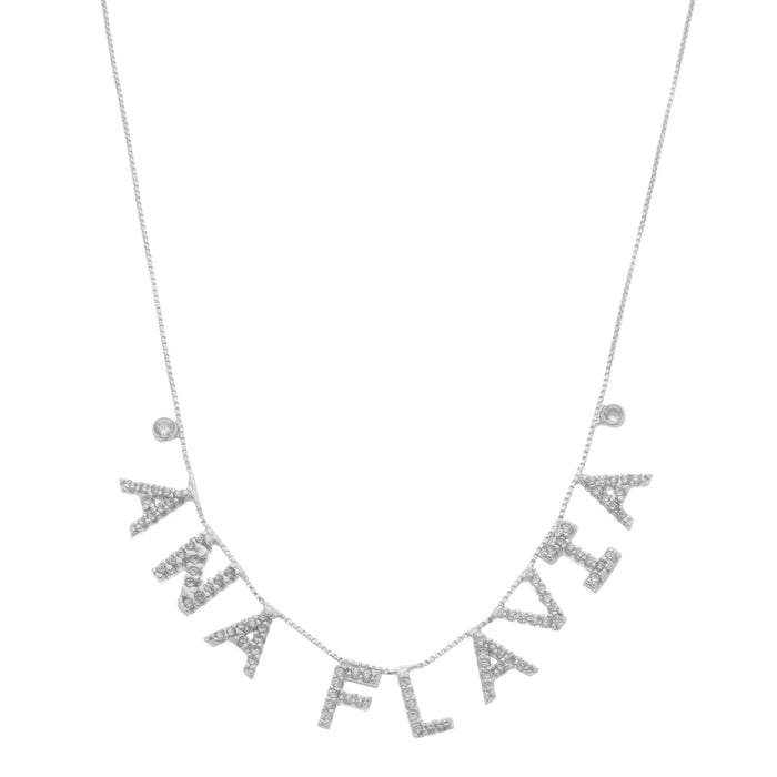 Colar Personalizado Nome Cravejado Ponto de Luz Zircônias Folheado em Ródio Branco