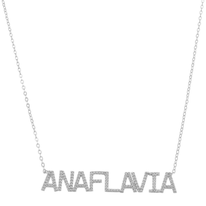 Colar Personalizado Nome Cravejado Zircônias Folheado em Ródio Branco