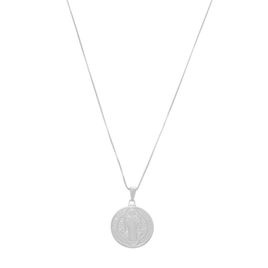 Colar São Bento Medalha M Folheado em Ródio Branco