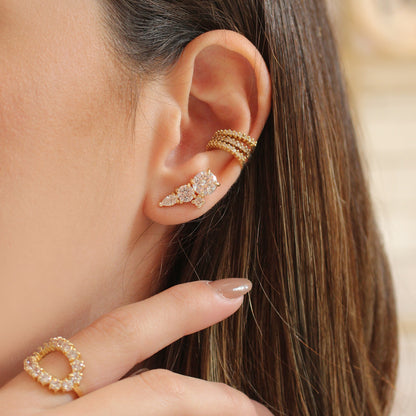 Brinco Ear Cuff Jade Zircônias Folheado a Ouro 18k