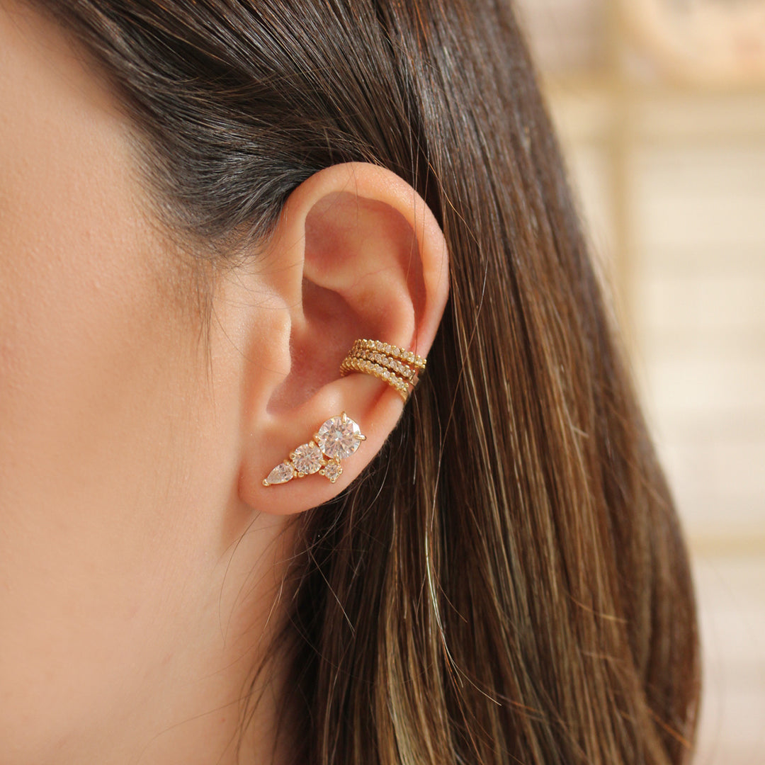 Brinco Ear Cuff Jade Zircônias Folheado a Ouro 18k
