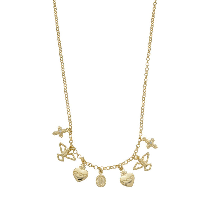 Colar Luna Pingentes Amuletos de Proteção Folheado a Ouro 18k