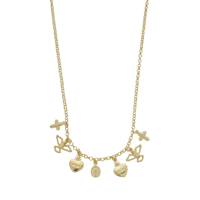 Colar Luna Pingentes Amuletos de Proteção Folheado a Ouro 18k