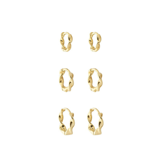 Trio de Brincos Argolinha Torcida Duda Folheado a Ouro 18k