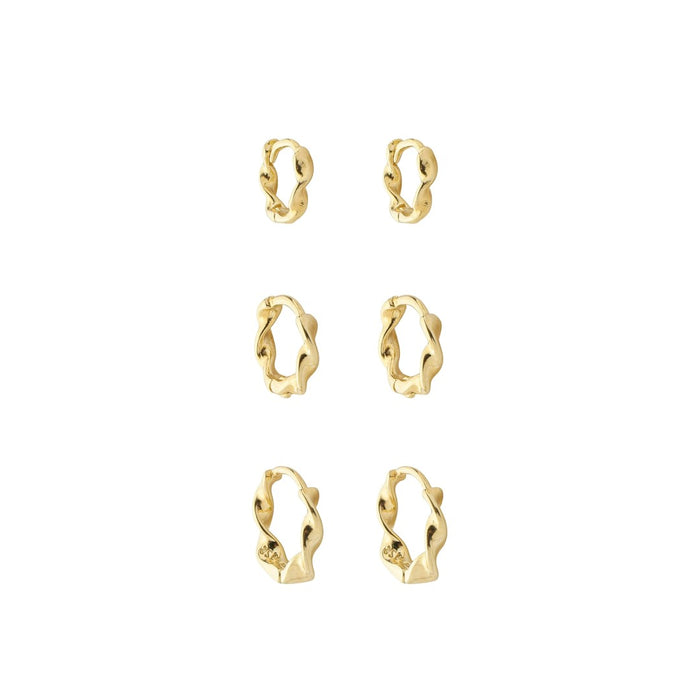 Trio de Brincos Argolinha Torcida Duda Folheado a Ouro 18k