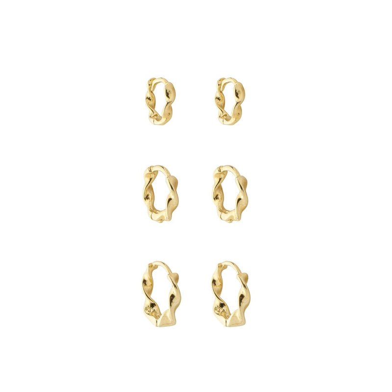 Trio de Brincos Argolinha Torcida Duda Folheado a Ouro 18k