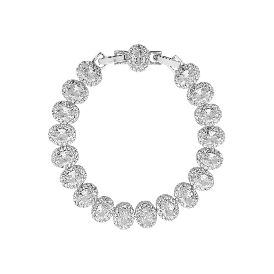 Pulseira Riviera Oval Mariana Zircônias Folheada em Ródio Branco