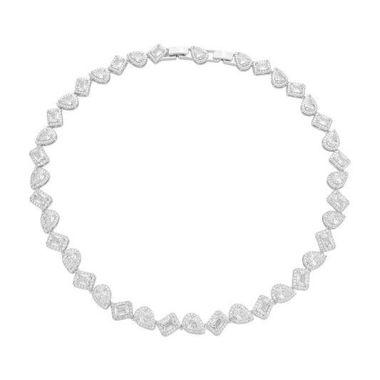 Colar Riviera Eloá Zircônias Geométricas Folheado em Ródio Branco