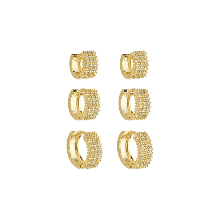 Trio de Brincos Argolinhas Bruna Zircônias Folheado a Ouro 18k