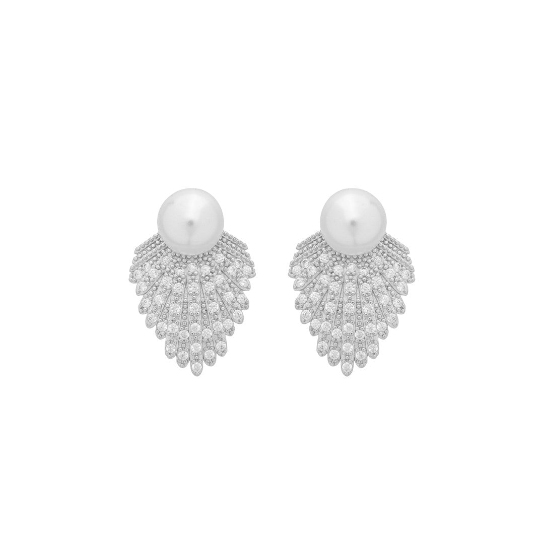 Brinco Nicole Pérolas Zircônias Folheado em Ródio Branco