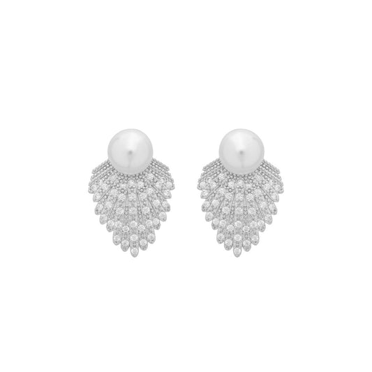 Brinco Nicole Pérolas Zircônias Folheado em Ródio Branco