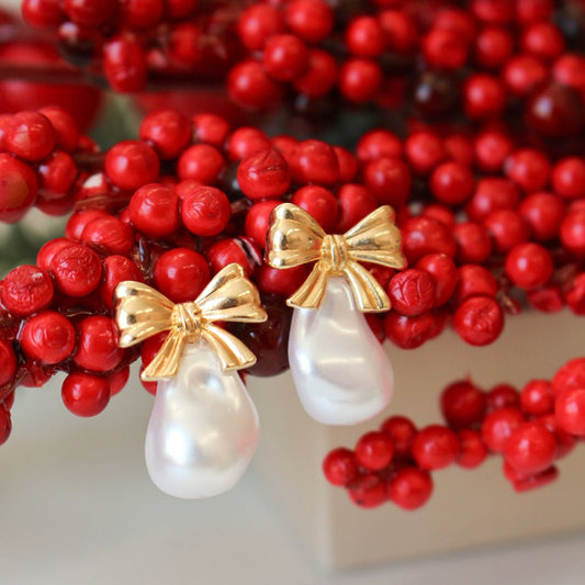 Brinco Olivia Laço e Pérola Folheado a Ouro 18k - Piuka