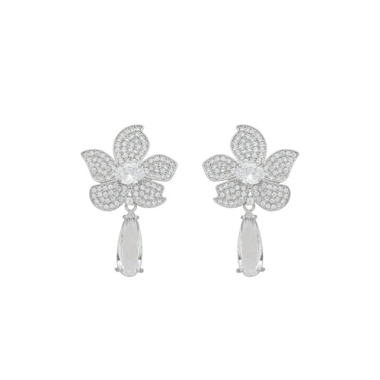 Brinco Flor Penélope Zircônias Folheado em Ródio Branco
