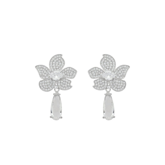Brinco Flor Penélope Zircônias Folheado em Ródio Branco