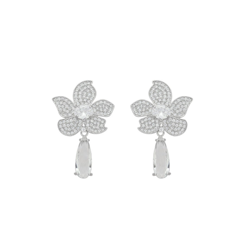 Brinco Flor Penélope Zircônias Folheado em Ródio Branco