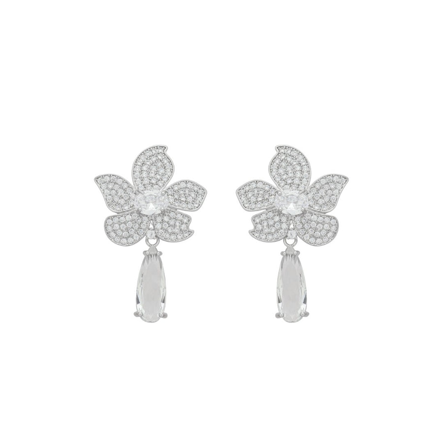 Brinco Flor Penélope Zircônias Folheado em Ródio Branco