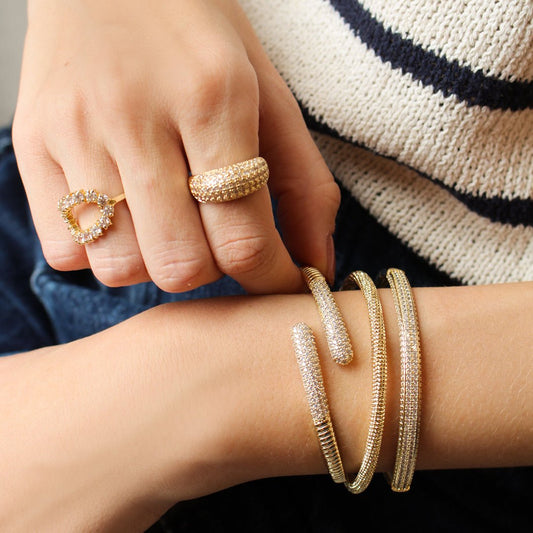 Bracelete Texturizado Brenda Folheado a Ouro 18k - Piuka