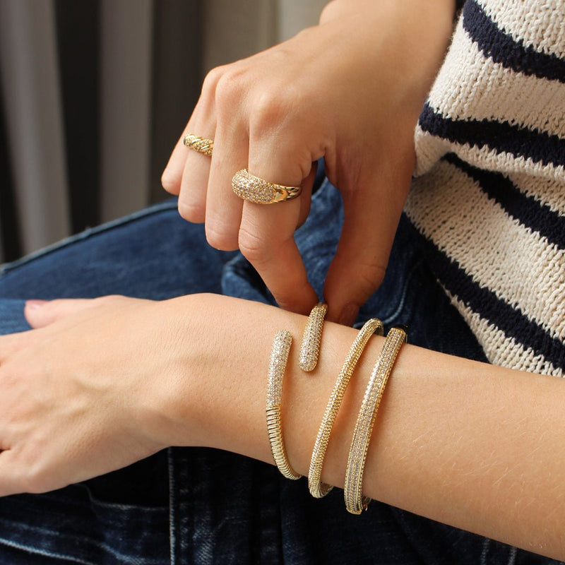 Bracelete Texturizado Brenda Folheado a Ouro 18k - Piuka