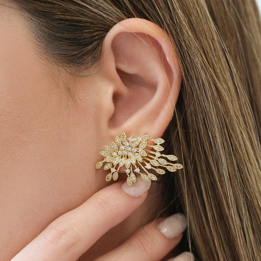 Brinco Léli Zircônias Folheado a Ouro 18k - Piuka