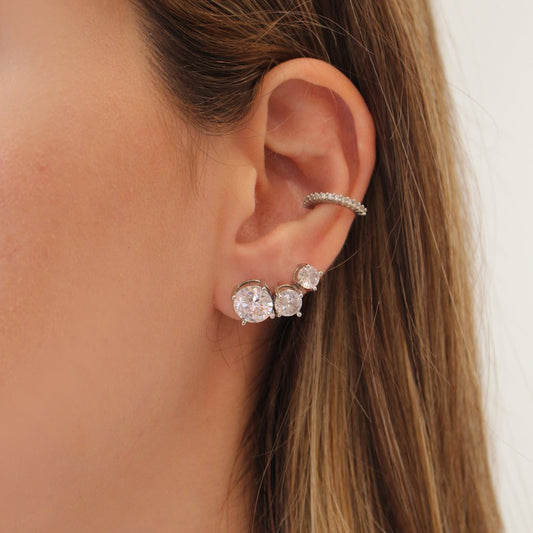 Trio de Brinco Ponto de Luz Camila Zircônia Folheado em Ródio Branco - Piuka