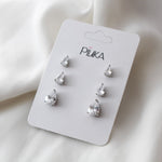 Trio de Brinco Gota Marina Zircônia Folheado em Ródio Branco - Piuka